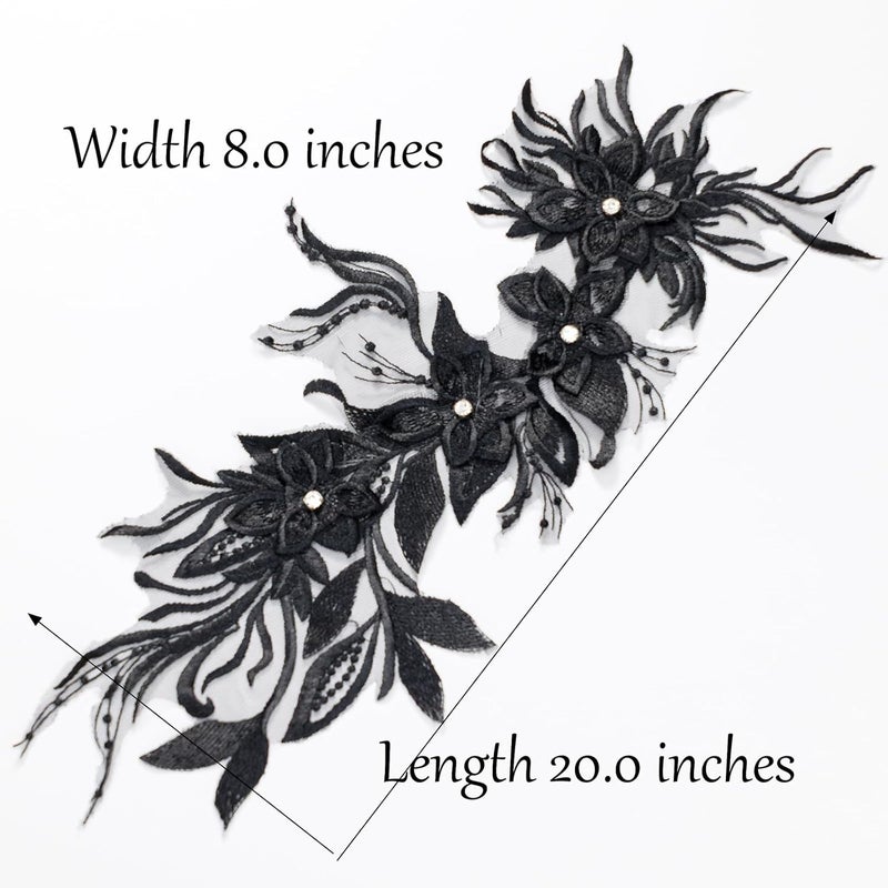 Silvora Phoenix Peacock Feather Tail Fabric Beaded Lace Applique,3D Embroidered Flower Fabric Patch for Bridal Dress, Handmade Sewing Tool for Wedding DIY Crafts(Black) - Image 2